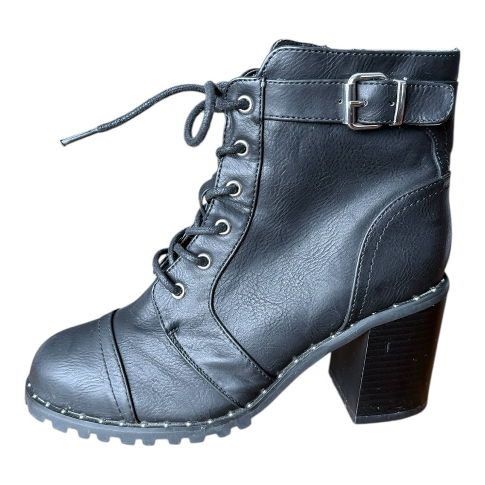 Diba Carryn Black Ankle Boots with Studs and Buckles, Size 8 Tie and Side Zip